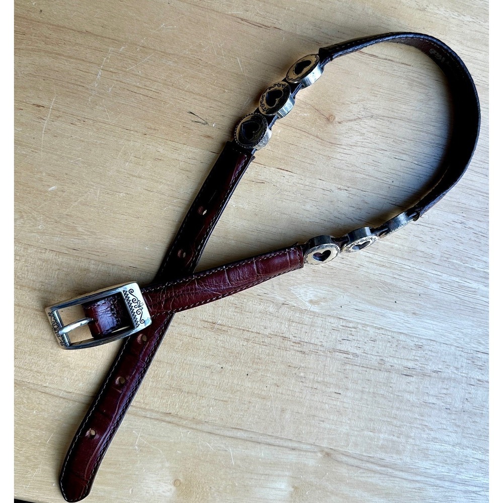 Brighton Kids C1607 Brown Croc Print Leather Belt 18-23 Inch Silver Heart Accent